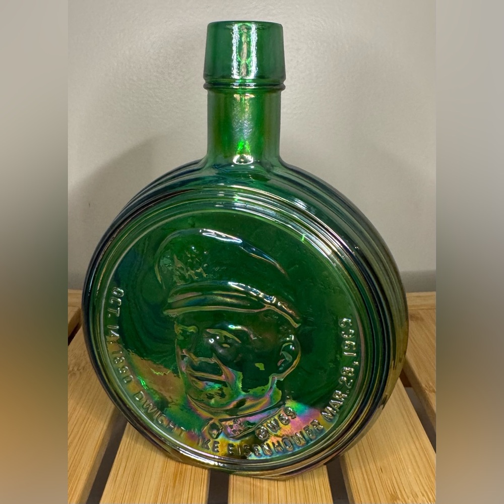 Vintage Eisenhower Presidential Decanter Wheaton Glass Green Bottle